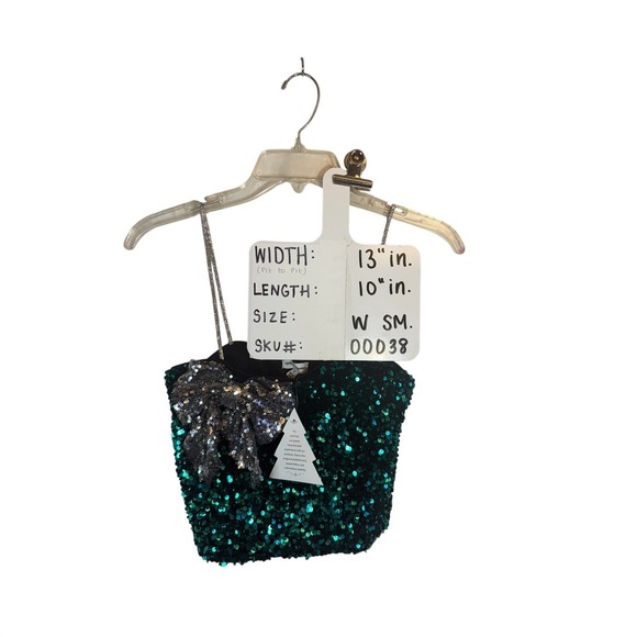 Love On A Hanger Sequin NWT Bow Crop Top Emerald Green Silver Sparkle Y2K Glam - Picture 7 of 7